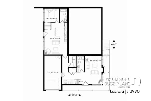 Basement - Modern mid-century house plan, inlaw suite, 2 to 4 bedrooms, open concept, 10' ceiling on main - Laeticia