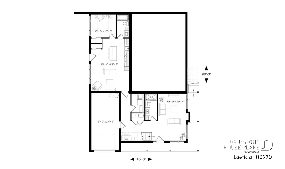 Basement - Modern mid-century house plan, inlaw suite, 2 to 4 bedrooms, open concept, 10' ceiling on main - Laeticia