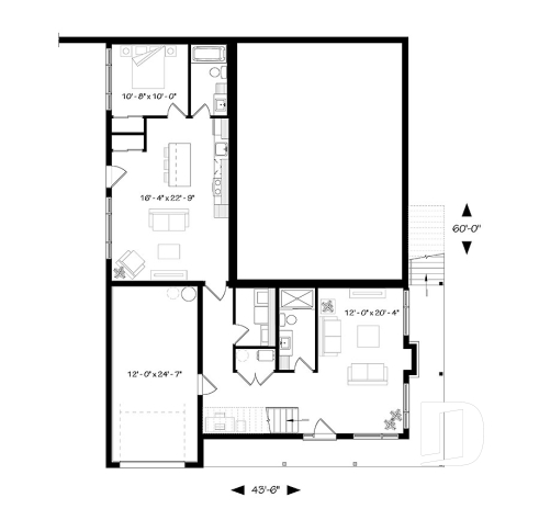 Basement - Modern mid-century house plan, inlaw suite, 2 to 4 bedrooms, open concept, 10' ceiling on main - Laeticia