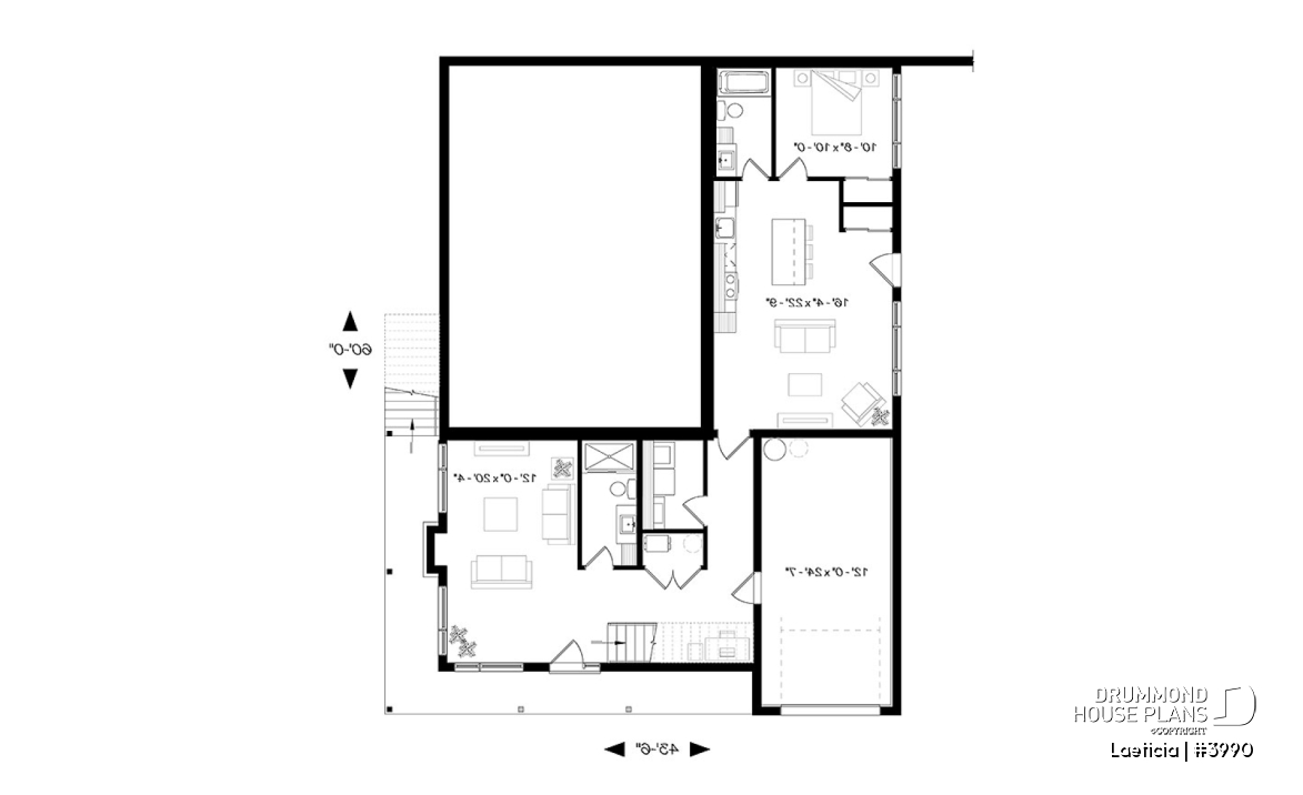 Basement - Modern mid-century house plan, inlaw suite, 2 to 4 bedrooms, open concept, 10' ceiling on main - Laeticia