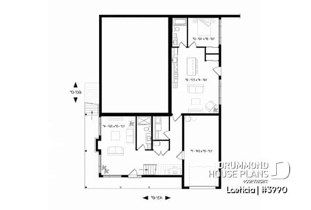 Basement - Modern mid-century house plan, inlaw suite, 2 to 4 bedrooms, open concept, 10' ceiling on main - Laeticia