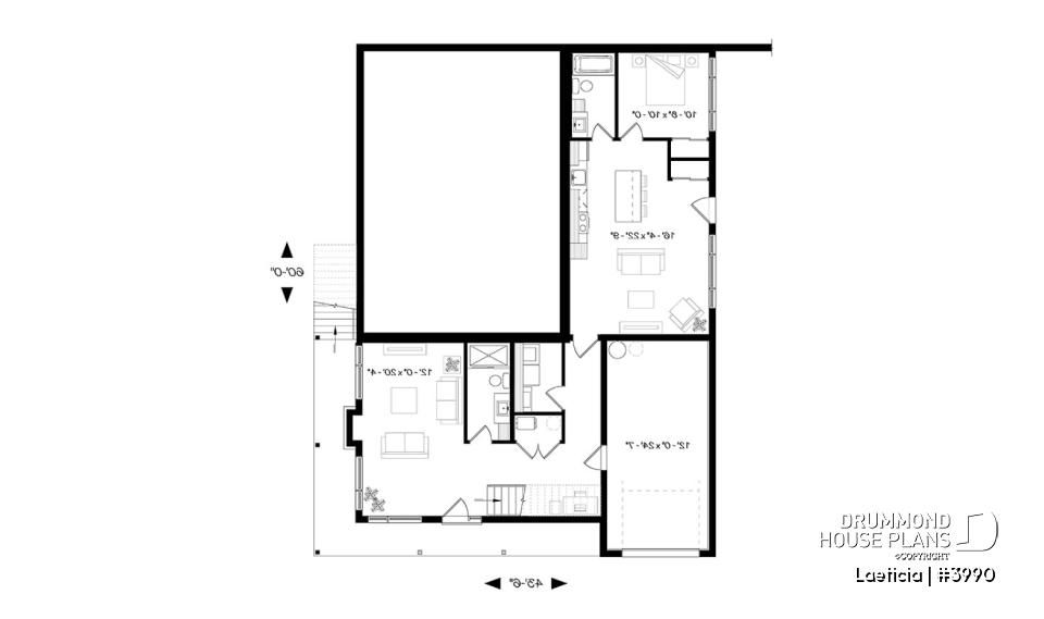 Basement - Modern mid-century house plan, inlaw suite, 2 to 4 bedrooms, open concept, 10' ceiling on main - Laeticia
