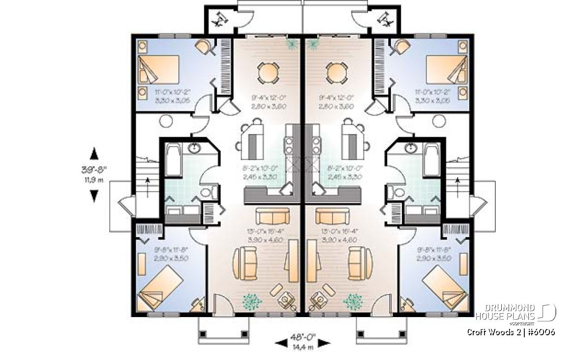 1st level - 4 unit apartment building plan, 2 bedrooms and laundry room on each apt., kitchen island and more! - Croft Woods 2