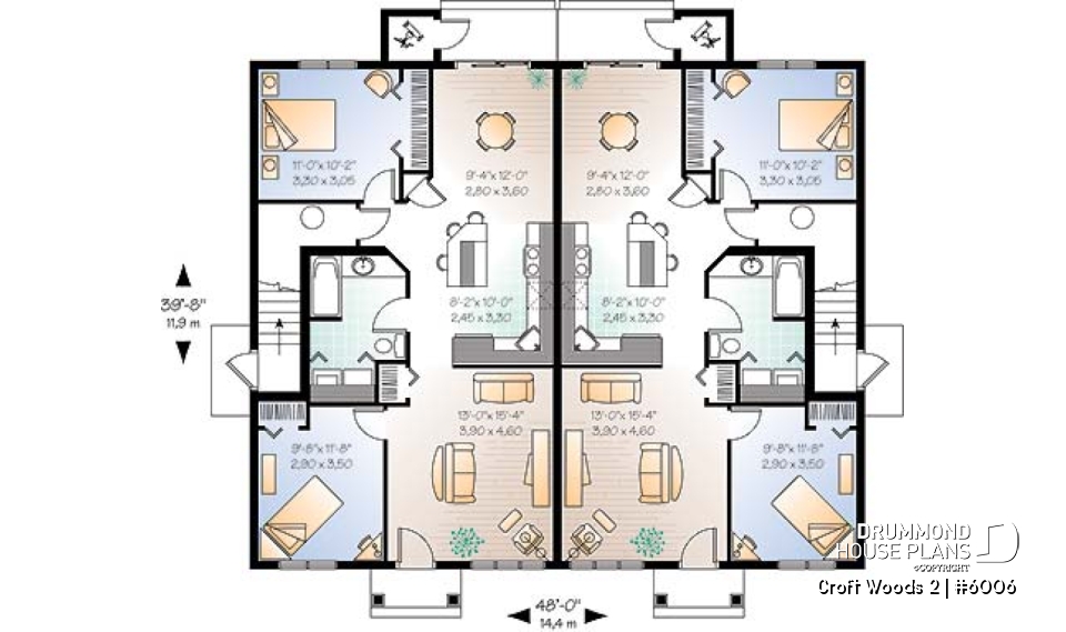 1st level - 4 unit apartment building plan, 2 bedrooms and laundry room on each apt., kitchen island and more! - Croft Woods 2