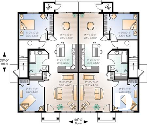 1st level - 4 unit apartment building plan, 2 bedrooms and laundry room on each apt., kitchen island and more! - Croft Woods 2