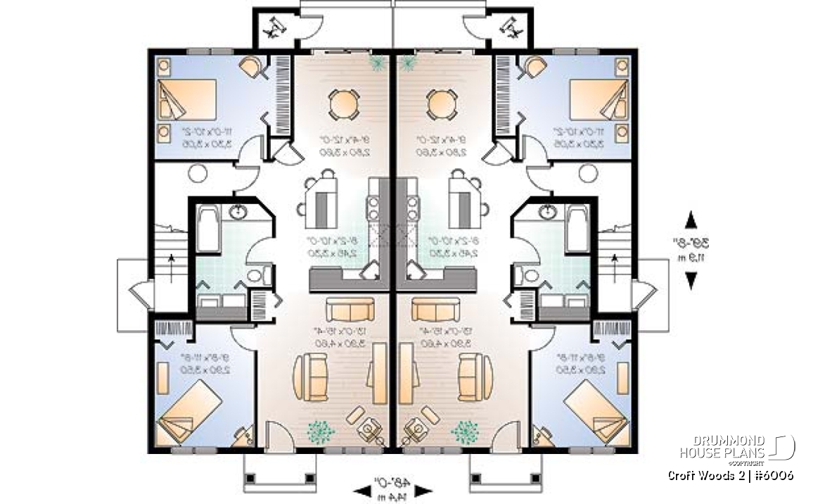1st level - 4 unit apartment building plan, 2 bedrooms and laundry room on each apt., kitchen island and more! - Croft Woods 2
