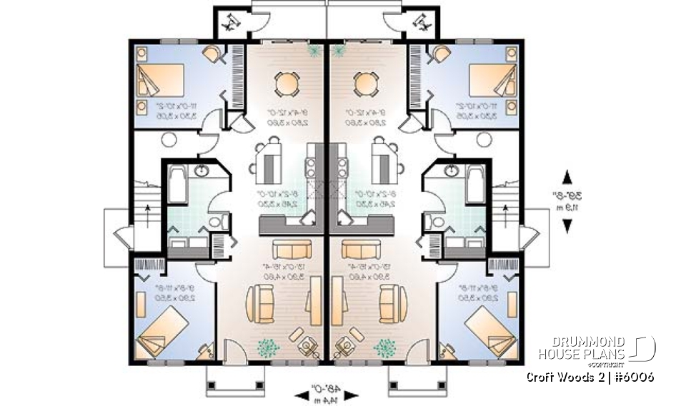 1st level - 4 unit apartment building plan, 2 bedrooms and laundry room on each apt., kitchen island and more! - Croft Woods 2