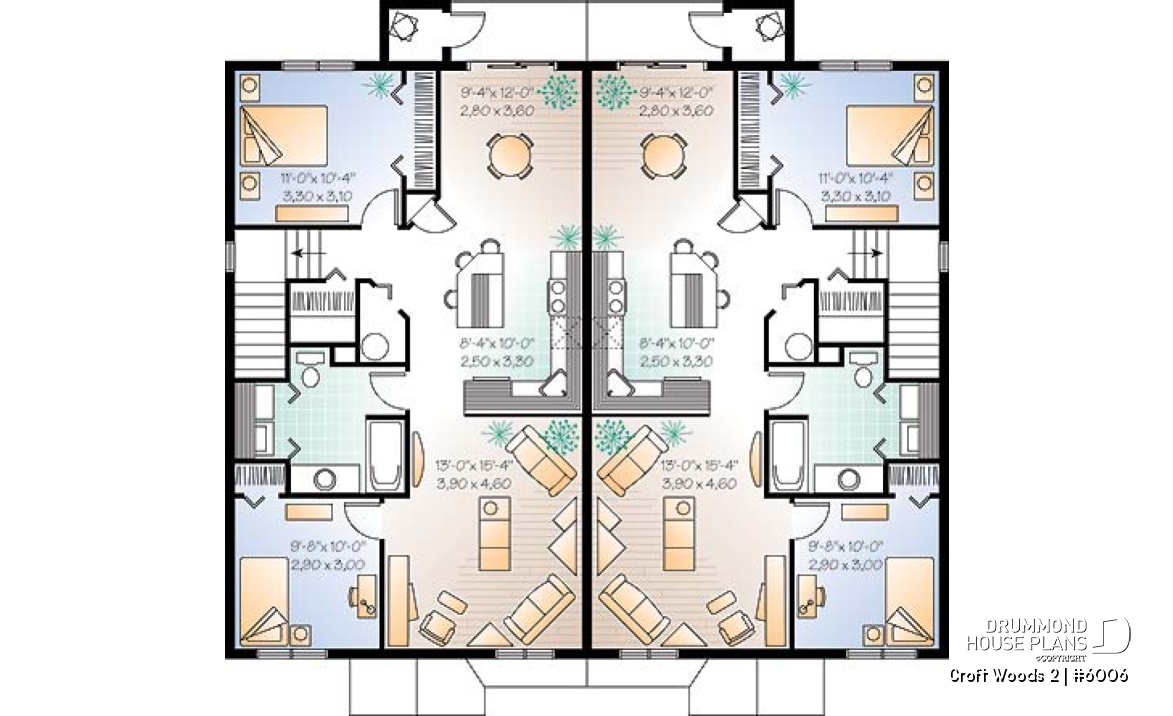 2nd level - 4 unit apartment building plan, 2 bedrooms and laundry room on each apt., kitchen island and more! - Croft Woods 2