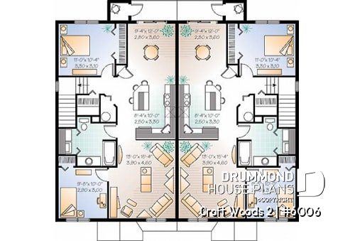 2nd level - 4 unit apartment building plan, 2 bedrooms and laundry room on each apt., kitchen island and more! - Croft Woods 2