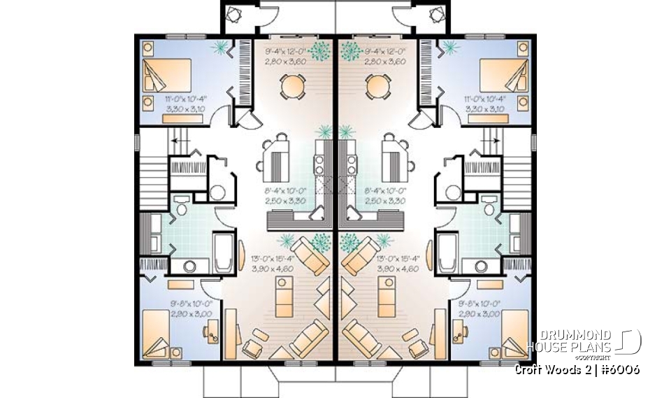 2nd level - 4 unit apartment building plan, 2 bedrooms and laundry room on each apt., kitchen island and more! - Croft Woods 2