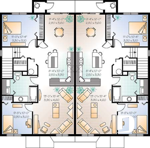 2nd level - 4 unit apartment building plan, 2 bedrooms and laundry room on each apt., kitchen island and more! - Croft Woods 2