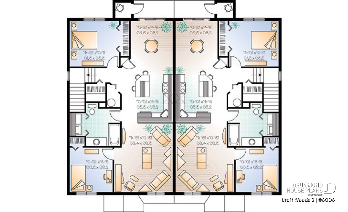2nd level - 4 unit apartment building plan, 2 bedrooms and laundry room on each apt., kitchen island and more! - Croft Woods 2
