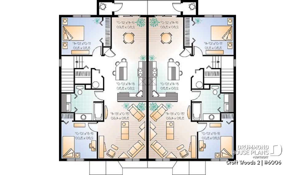 2nd level - 4 unit apartment building plan, 2 bedrooms and laundry room on each apt., kitchen island and more! - Croft Woods 2