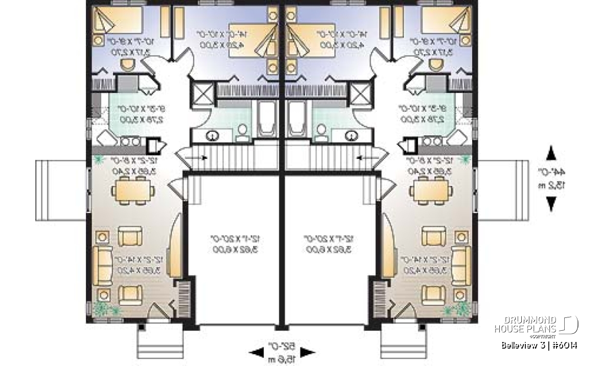 1st level - Duplex house plan with 2 bedroom, one-car garage, affordable construction costs. - Belleview 3