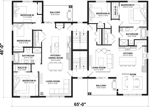 2nd level - 8-Plex house plan with 2 or 3 bedrooms per unit, covered balcony, pantry in kitchen, walk-in in master bedroom - Greymont
