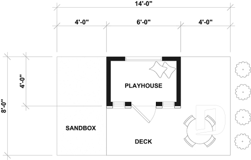 1st level - Free DIY playhouse plan for children - Country-style tiny home - Pebble