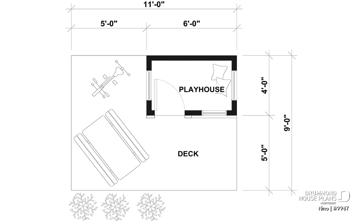 1st level - Free one-story mini house plan for children (playhouse), full of charm - Nino