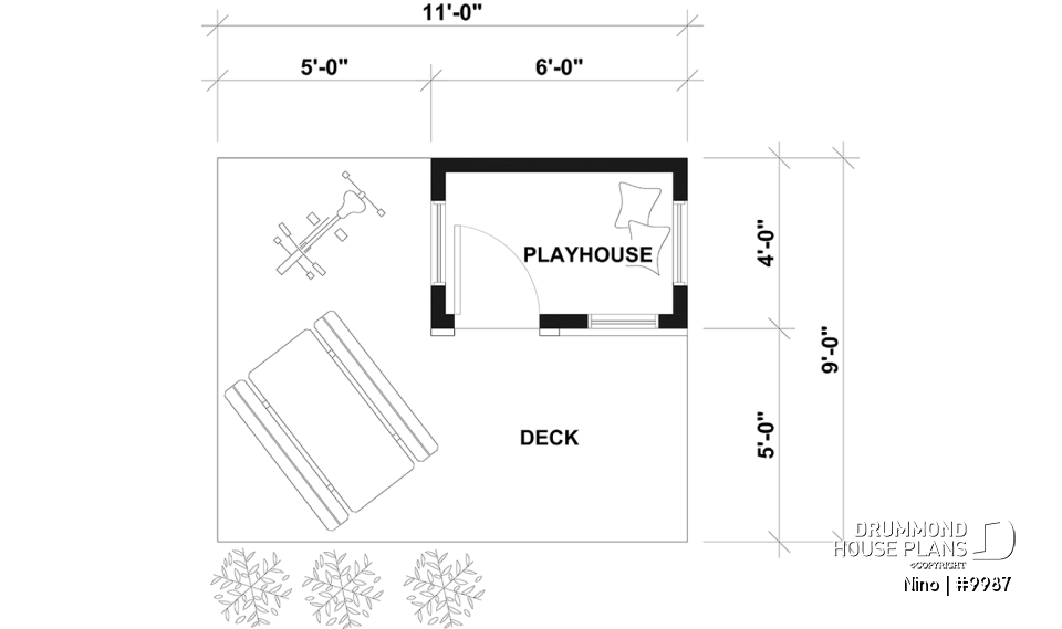 1st level - Free one-story mini house plan for children (playhouse), full of charm - Nino