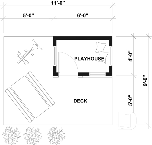 1st level - Free one-story mini house plan for children (playhouse), full of charm - Nino