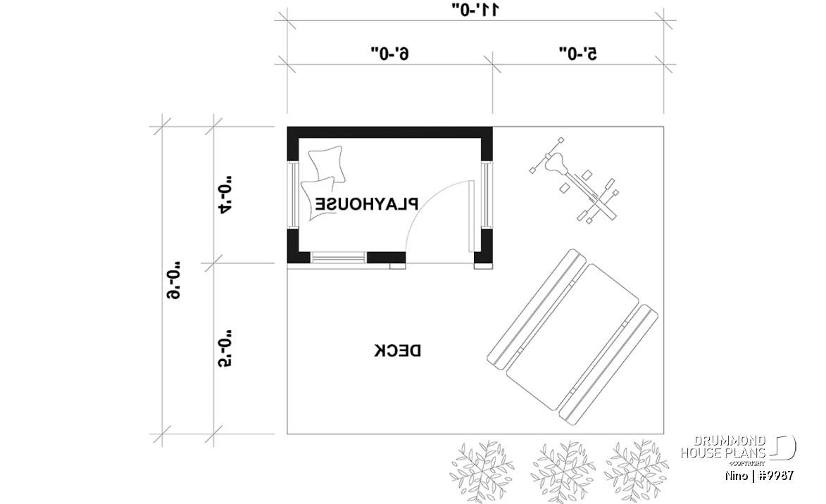 1st level - Free one-story mini house plan for children (playhouse), full of charm - Nino