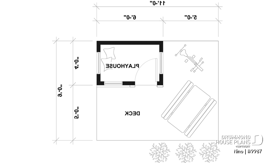 1st level - Free one-story mini house plan for children (playhouse), full of charm - Nino