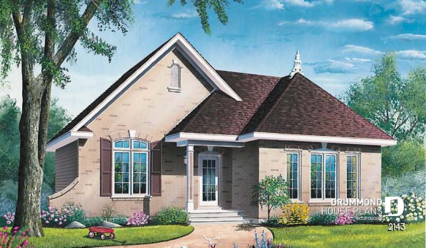 front - BASE MODEL - Budget friendly 1-storey house plan with laundry room on main floor, suken living room - Lavoie