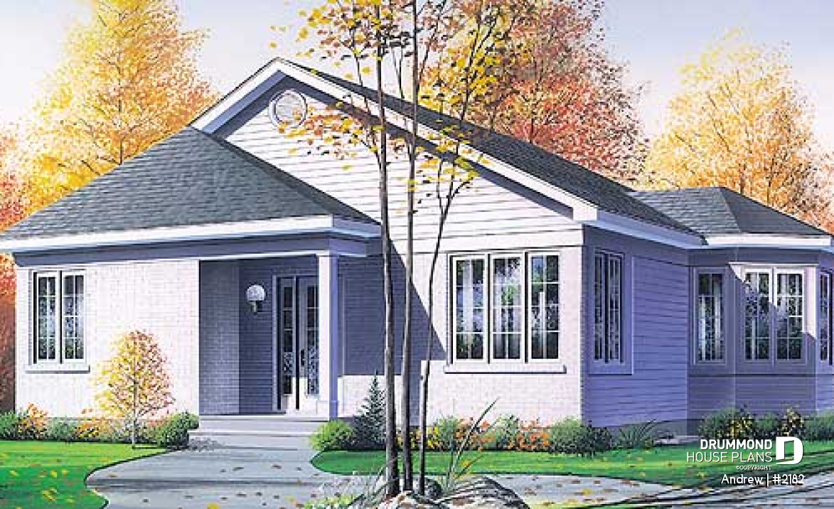 front - BASE MODEL - Charming small 2 bedroom country style house plan with lots of natural light - Andrew