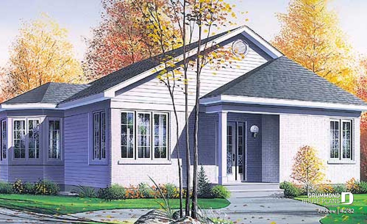 front - BASE MODEL - Charming small 2 bedroom country style house plan with lots of natural light - Andrew