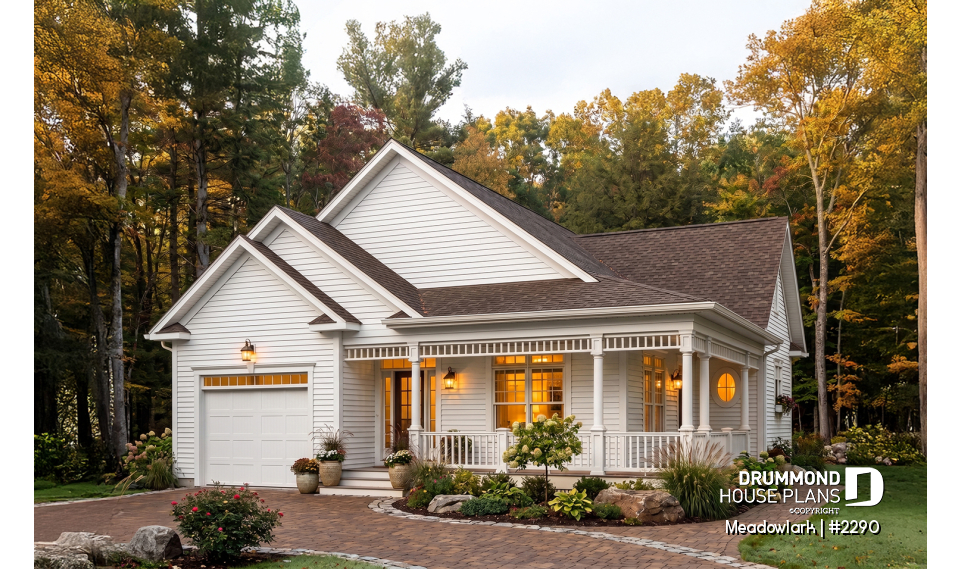front - BASE MODEL - Low budget ranch style home with garage, 2 bedrooms, one-car garage, unfinished daylight basement - Meadowlark