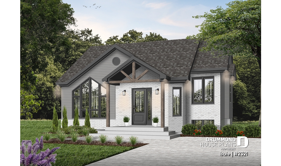 Color version 3 - Front - 2 bedroom Modern house plan with lots of natural light, large sunken living room, low building costs - Isaie