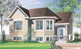 front - BASE MODEL - Split-level house plan with 2 bedrooms, open floor plan and low building cost.  Ideal first home - The Hartwood