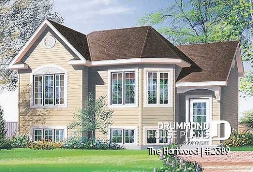 front - BASE MODEL - Split-level house plan with 2 bedrooms, open floor plan and low building cost.  Ideal first home - The Hartwood