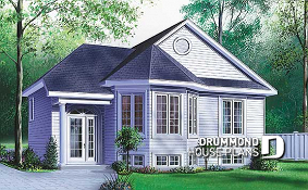 front - BASE MODEL - Split entry one-storey house plan with 2 bedrooms, country style, budget-friendly home - Sarah
