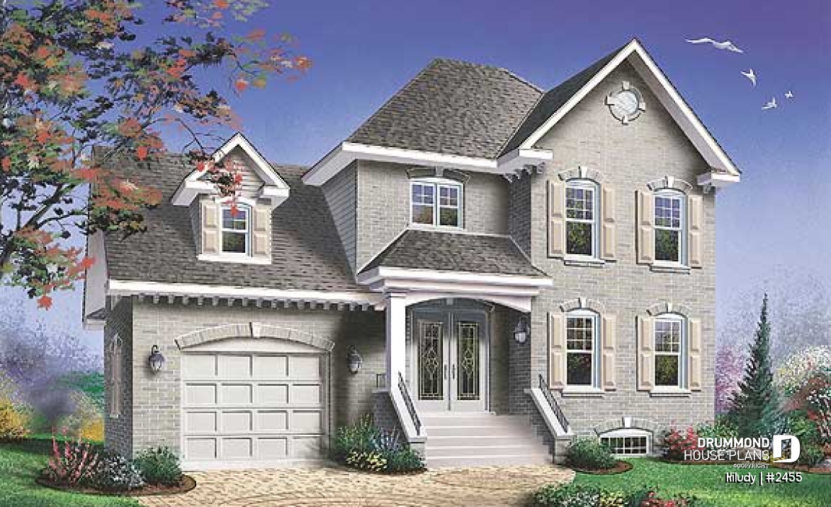 front - BASE MODEL - European inspired cottage with large flex room above garage, walk-in in master bedroom, large family bathroom - Kiludy