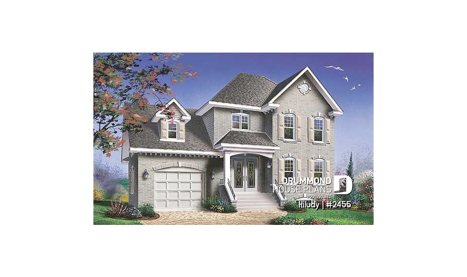 front - BASE MODEL - European inspired cottage with large flex room above garage, walk-in in master bedroom, large family bathroom - Kiludy