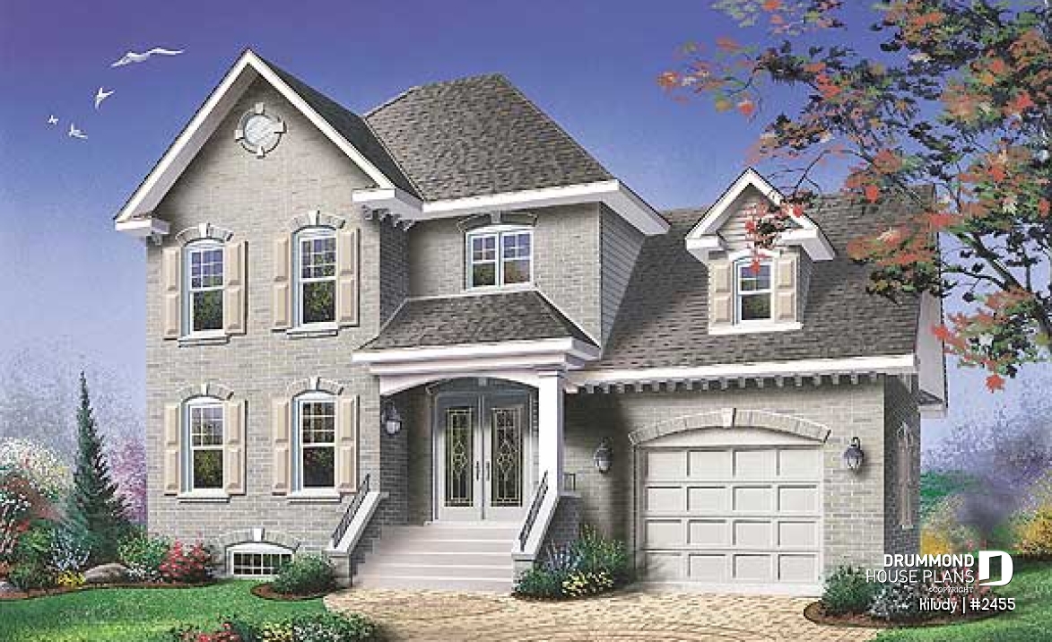 front - BASE MODEL - European inspired cottage with large flex room above garage, walk-in in master bedroom, large family bathroom - Kiludy