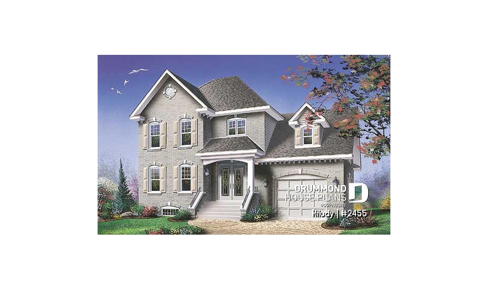 front - BASE MODEL - European inspired cottage with large flex room above garage, walk-in in master bedroom, large family bathroom - Kiludy