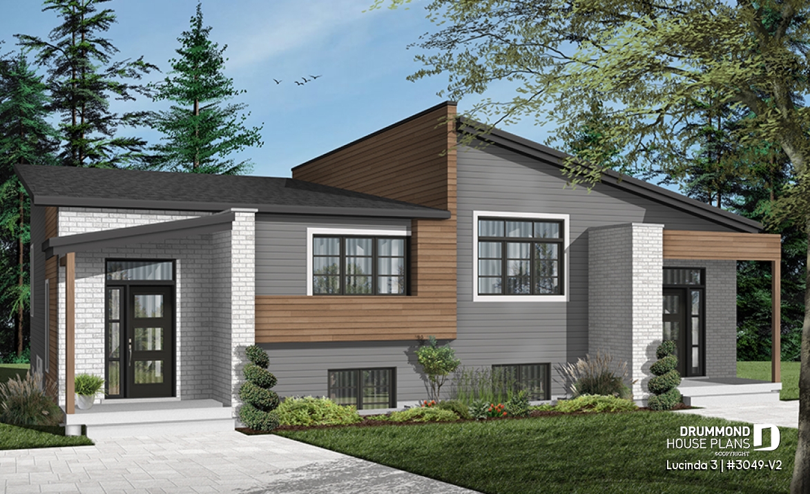 front - BASE MODEL - Very stylish modern duplex plan with 3 bedrooms, 2 baths, living room, family room and affordable construction - Lucinda 3