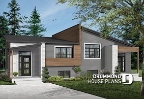 front - BASE MODEL - Very stylish modern duplex plan with 3 bedrooms, 2 baths, living room, family room and affordable construction - Lucinda 3