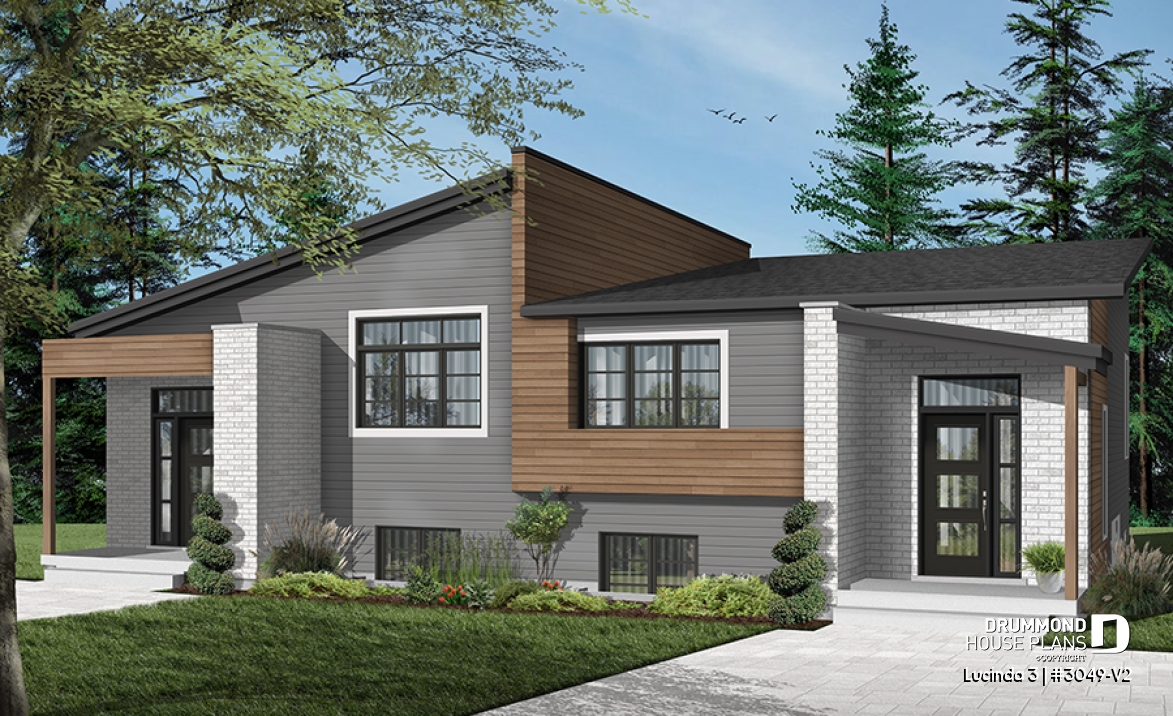 front - BASE MODEL - Very stylish modern duplex plan with 3 bedrooms, 2 baths, living room, family room and affordable construction - Lucinda 3