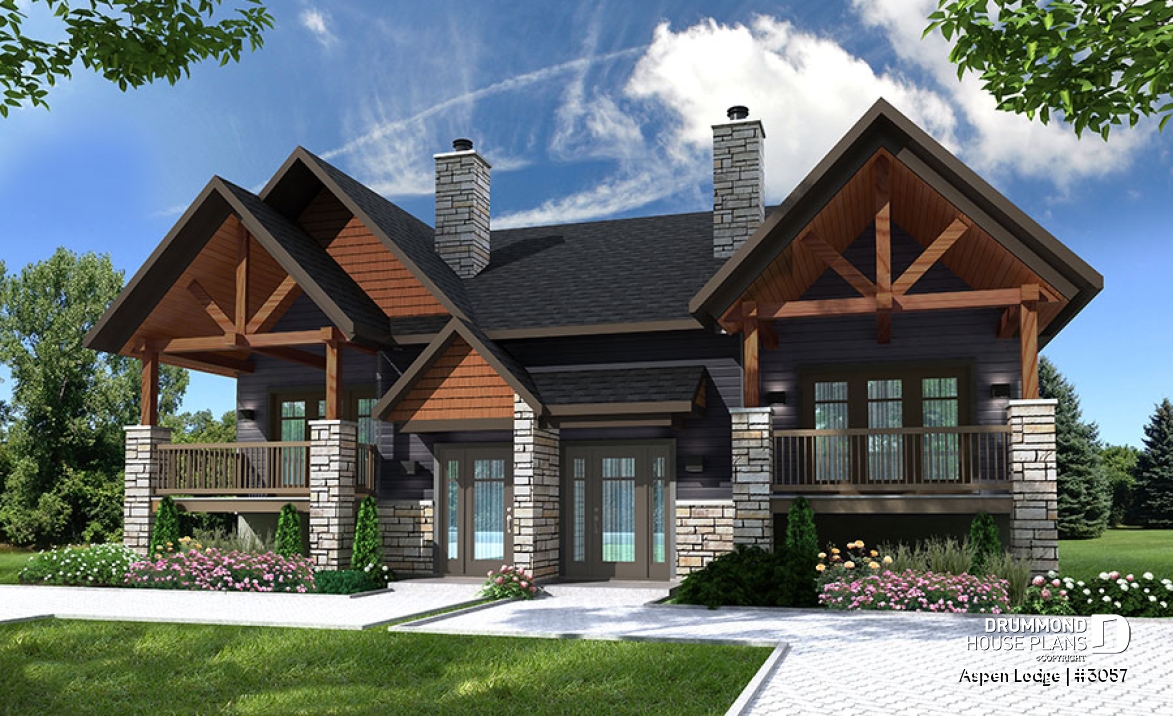 front - BASE MODEL - Split entry duplex house plan, great main floor open concept, pantry, kitchen island, 3 beds, 1.5 baths - Aspen Lodge