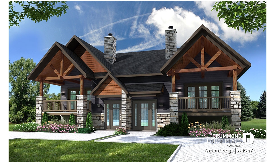 front - BASE MODEL - Split entry duplex house plan, great main floor open concept, pantry, kitchen island, 3 beds, 1.5 baths - Aspen Lodge