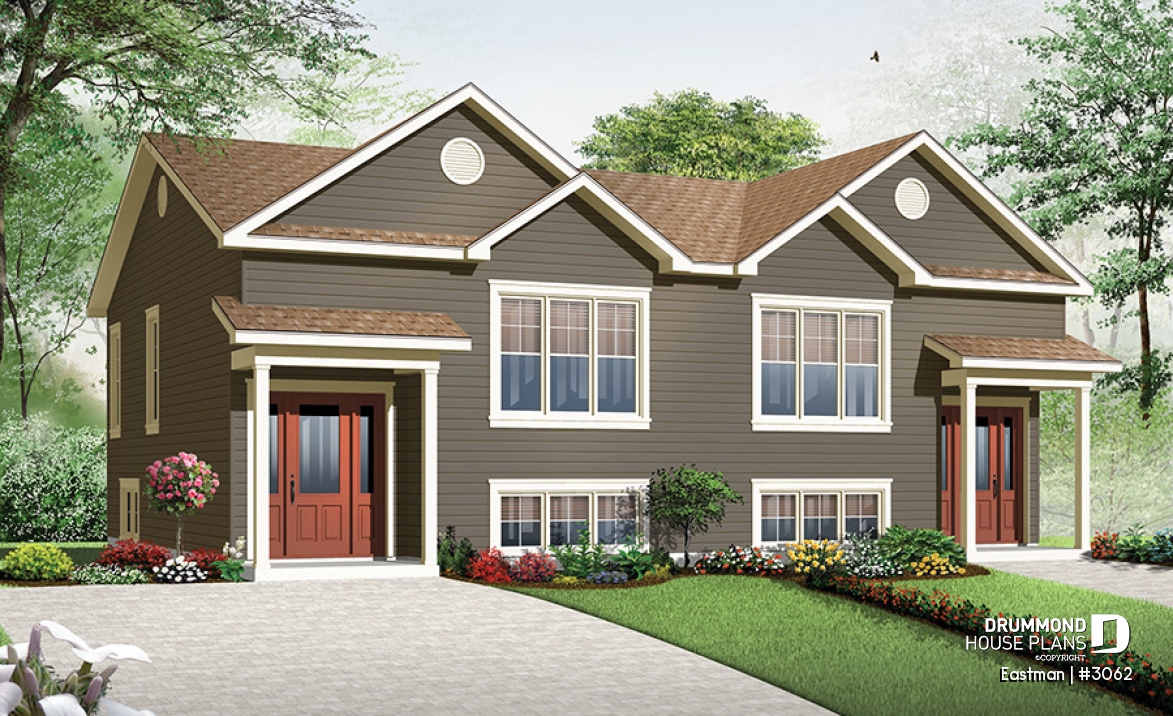 front - BASE MODEL - Country style multi-family home, 2 to 3 bedroom option, small and affordable - Eastman