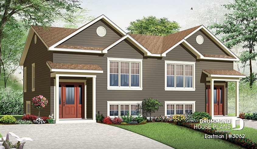 front - BASE MODEL - Country style multi-family home, 2 to 3 bedroom option, small and affordable - Eastman
