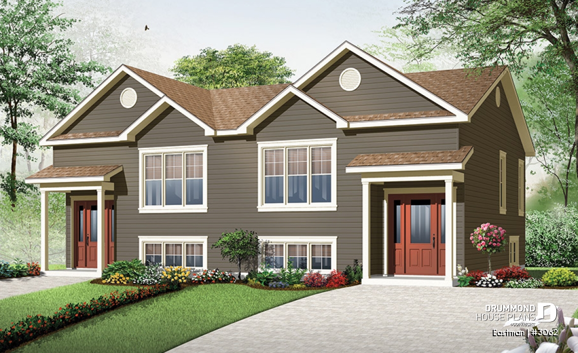 front - BASE MODEL - Country style multi-family home, 2 to 3 bedroom option, small and affordable - Eastman