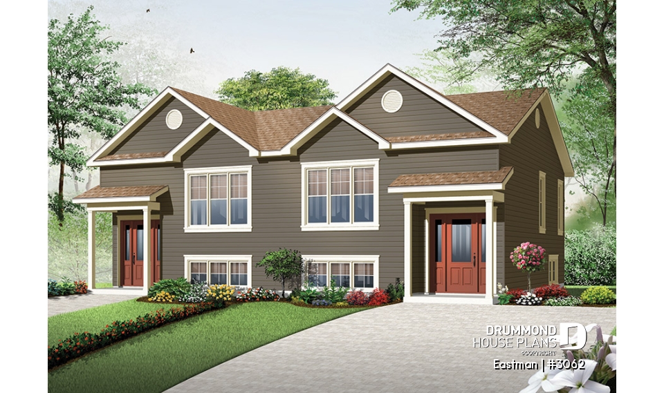 front - BASE MODEL - Country style multi-family home, 2 to 3 bedroom option, small and affordable - Eastman