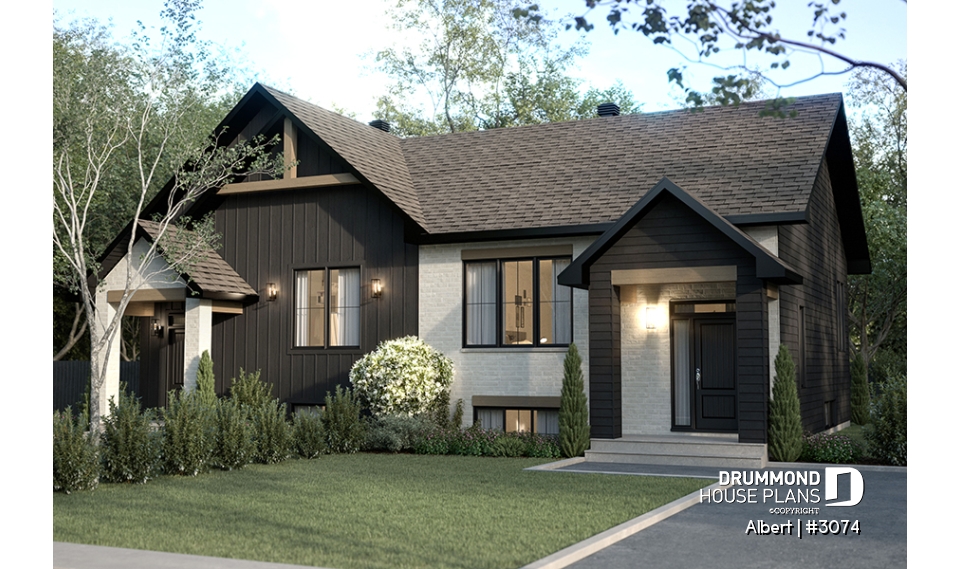 front - BASE MODEL - Semi-detached house plan offering two different ground floor layouts and a total of 3 bedrooms - Albert