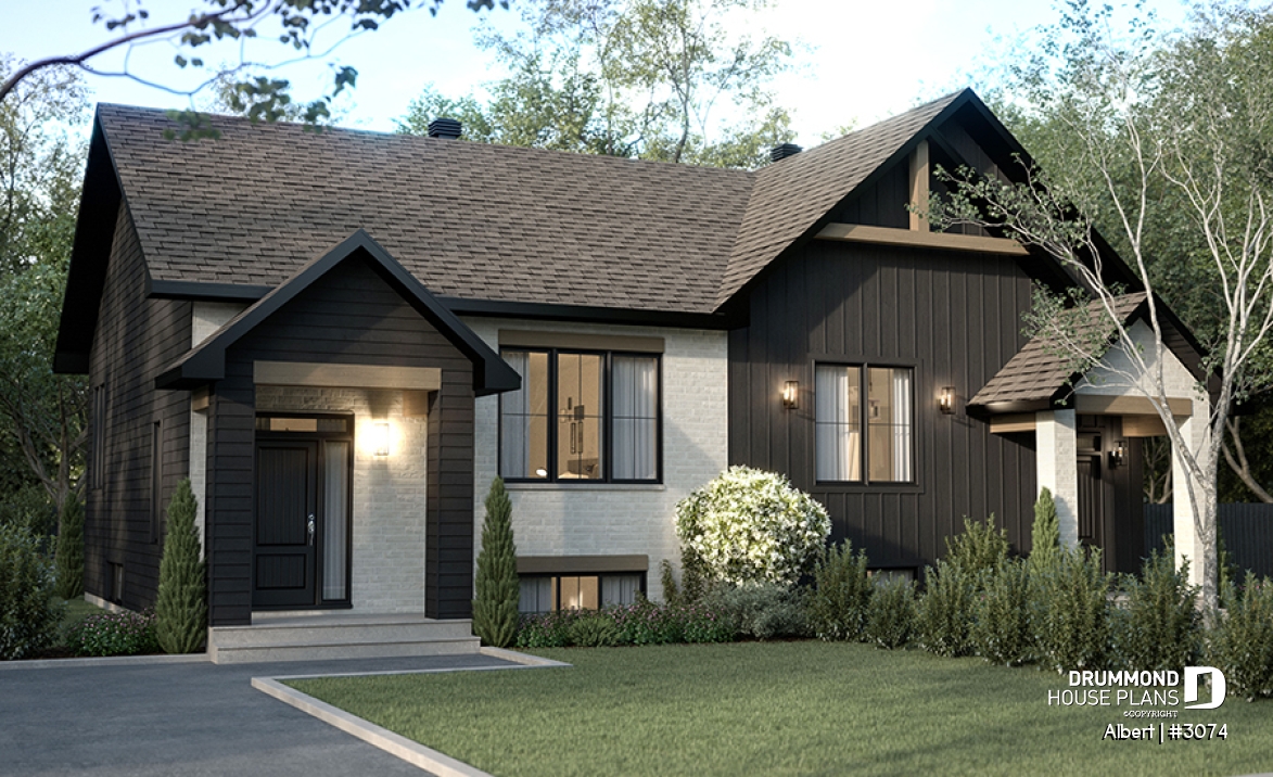 front - BASE MODEL - Semi-detached house plan offering two different ground floor layouts and a total of 3 bedrooms - Albert