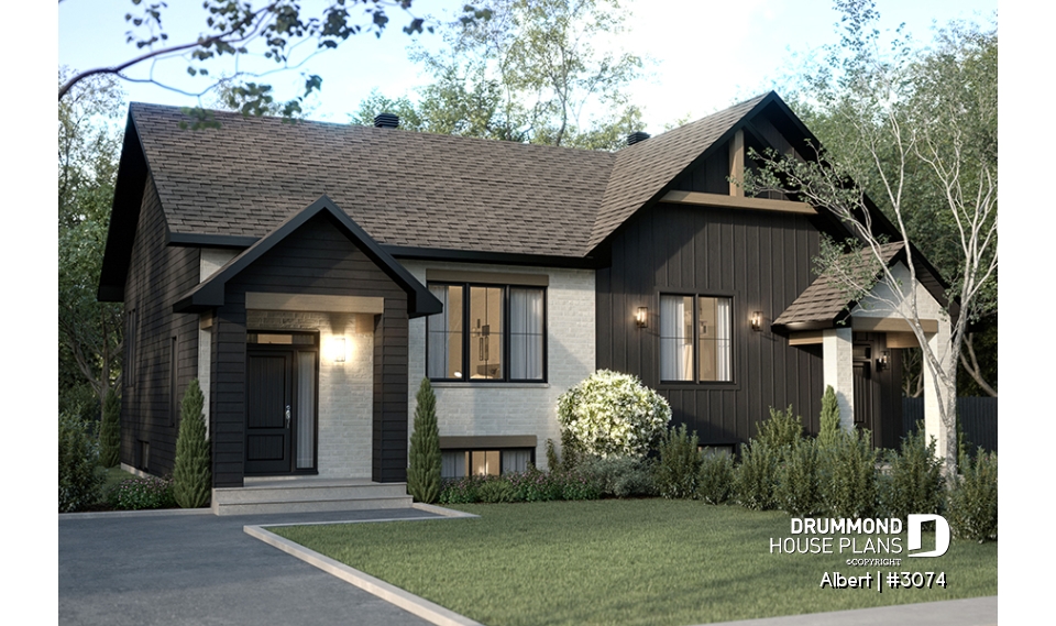 front - BASE MODEL - Semi-detached house plan offering two different ground floor layouts and a total of 3 bedrooms - Albert
