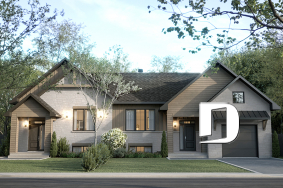Color version 1 - Front - Semi-detached model with garage on one side, 3 bedrooms and 2 bathrooms per unit, open concept - Albert 2
